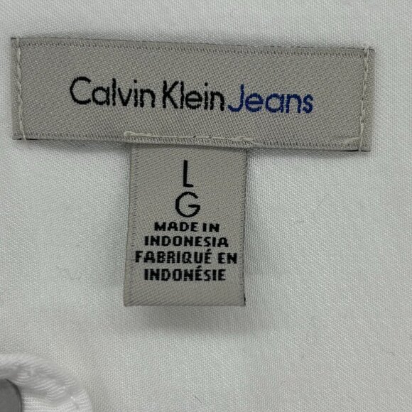 Calvin Klein Jeans White Sleeveless Snap Button Shirt Collar Tunic L - Picture 6 of 8